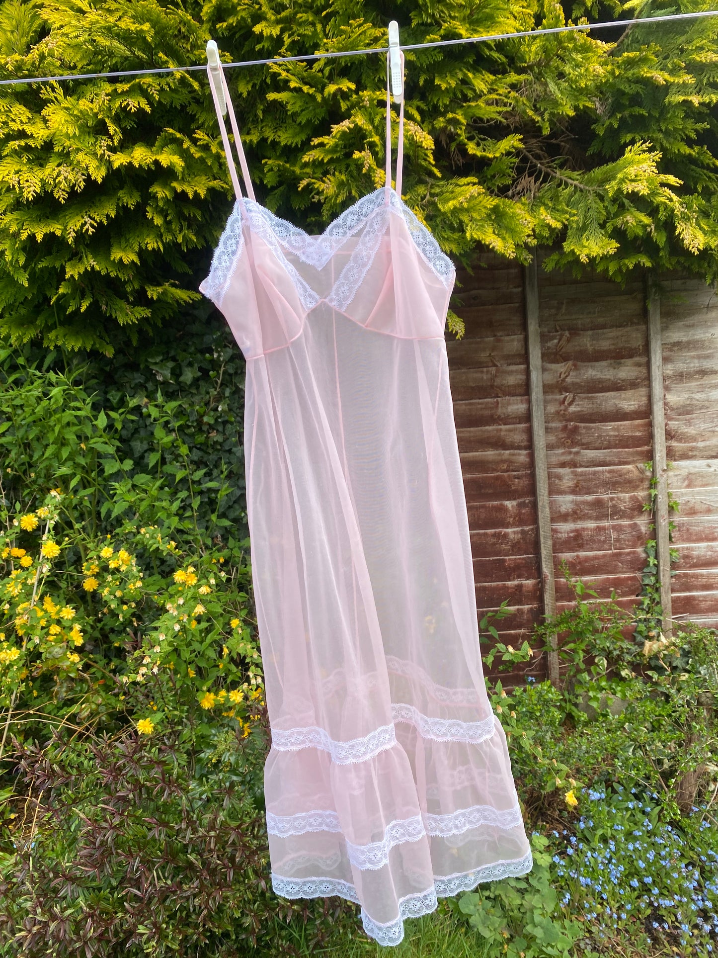 Sheer pink 1970s slip nightie