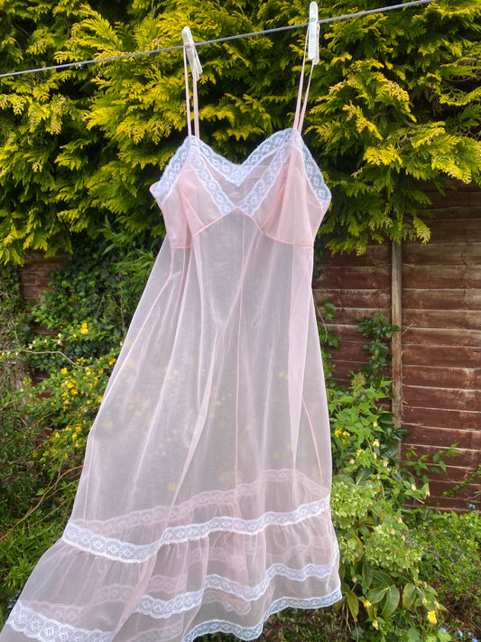 Sheer pink 1970s slip nightie